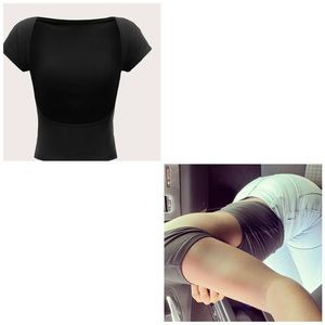 black backless solid tee